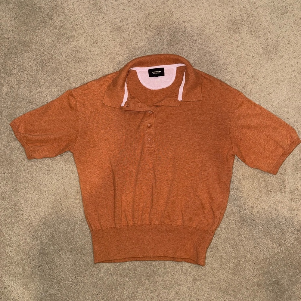 Monrow Terracotta Polo Sweater fits like a M